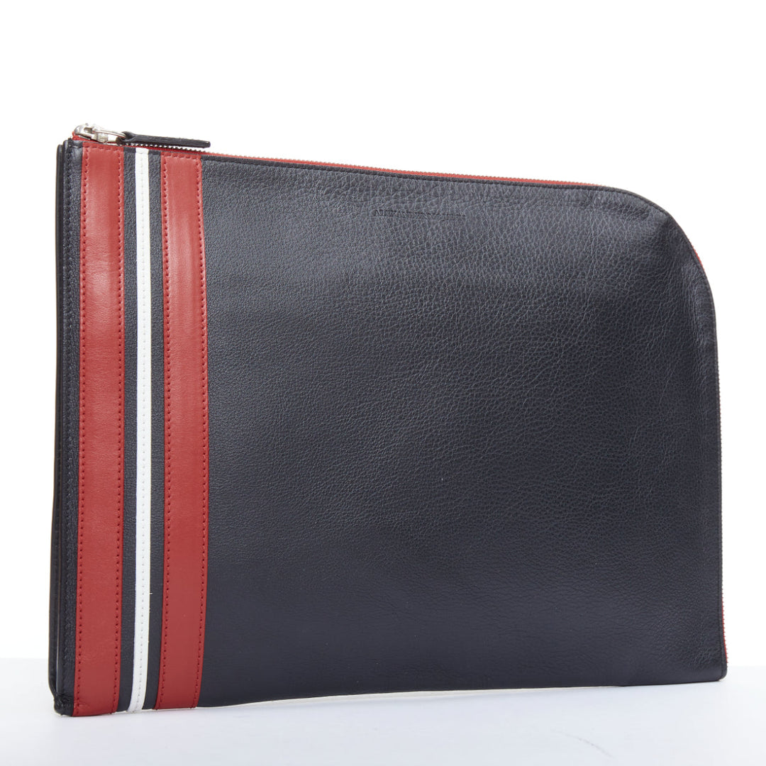 ALEXANDER MCQUEEN black red stripes leather portfolio clutch bag