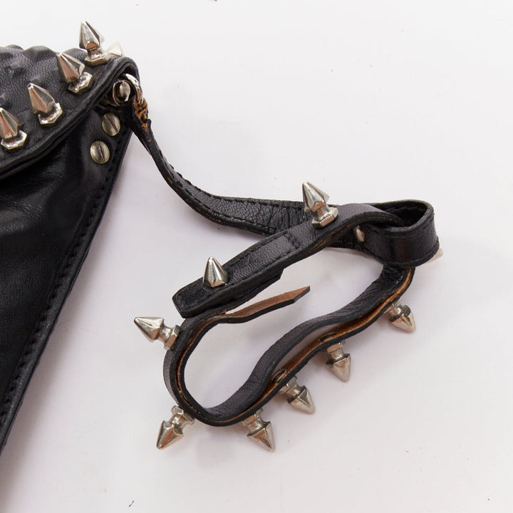 MAISON DU POSH black tonal stud silver spike leather studded envelop clutch bag