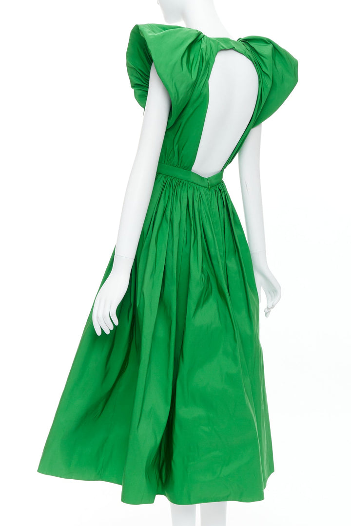 ALEXANDER MCQUEEN 2023 kelly green open back puff sleeve midi dress IT38 XS