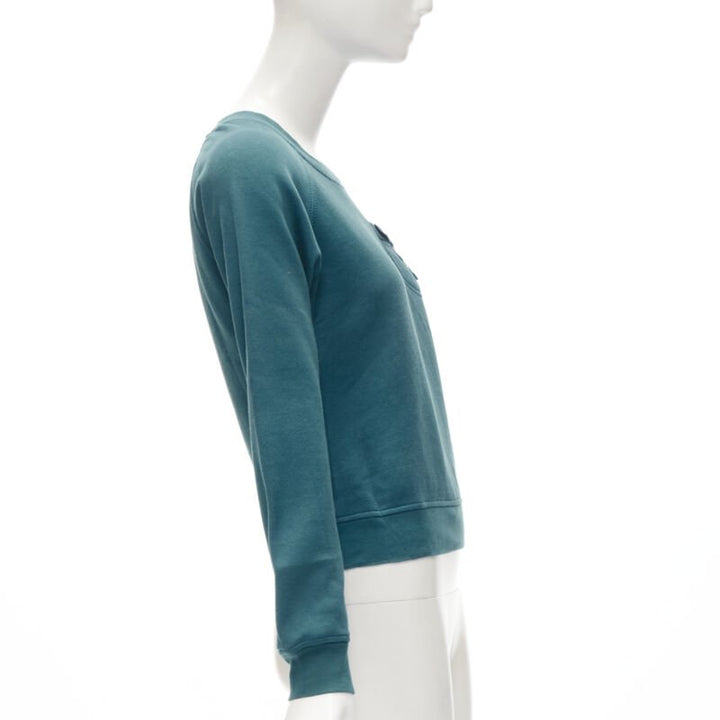 LOUIS VUITTON teal blue bow lock charm patch pocket cotton fleece sweater S