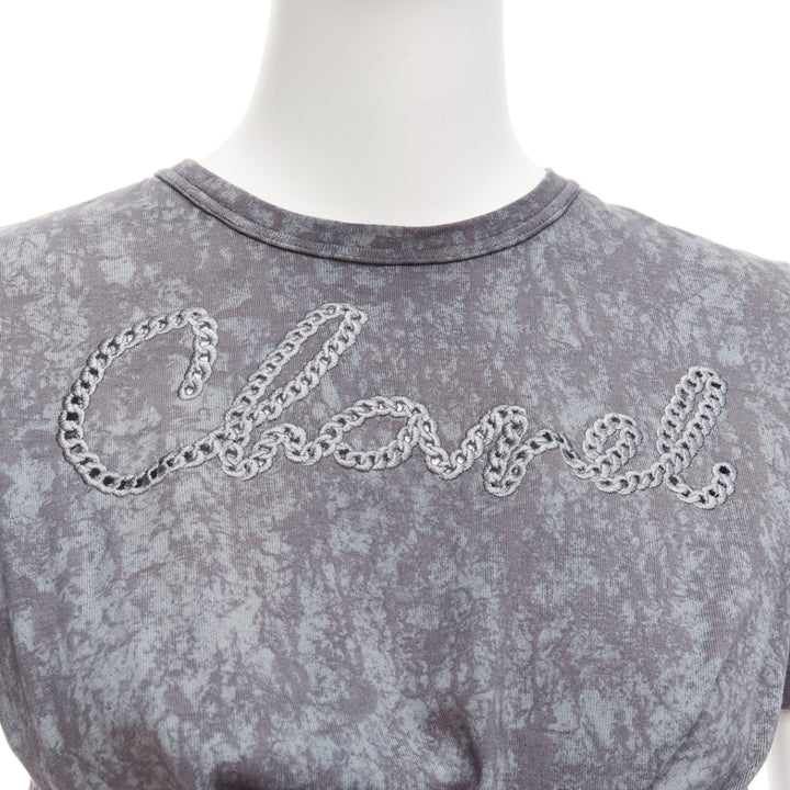 CHANEL 2021 grey rope logo embroidery tie cropped tshirt FR34 XS