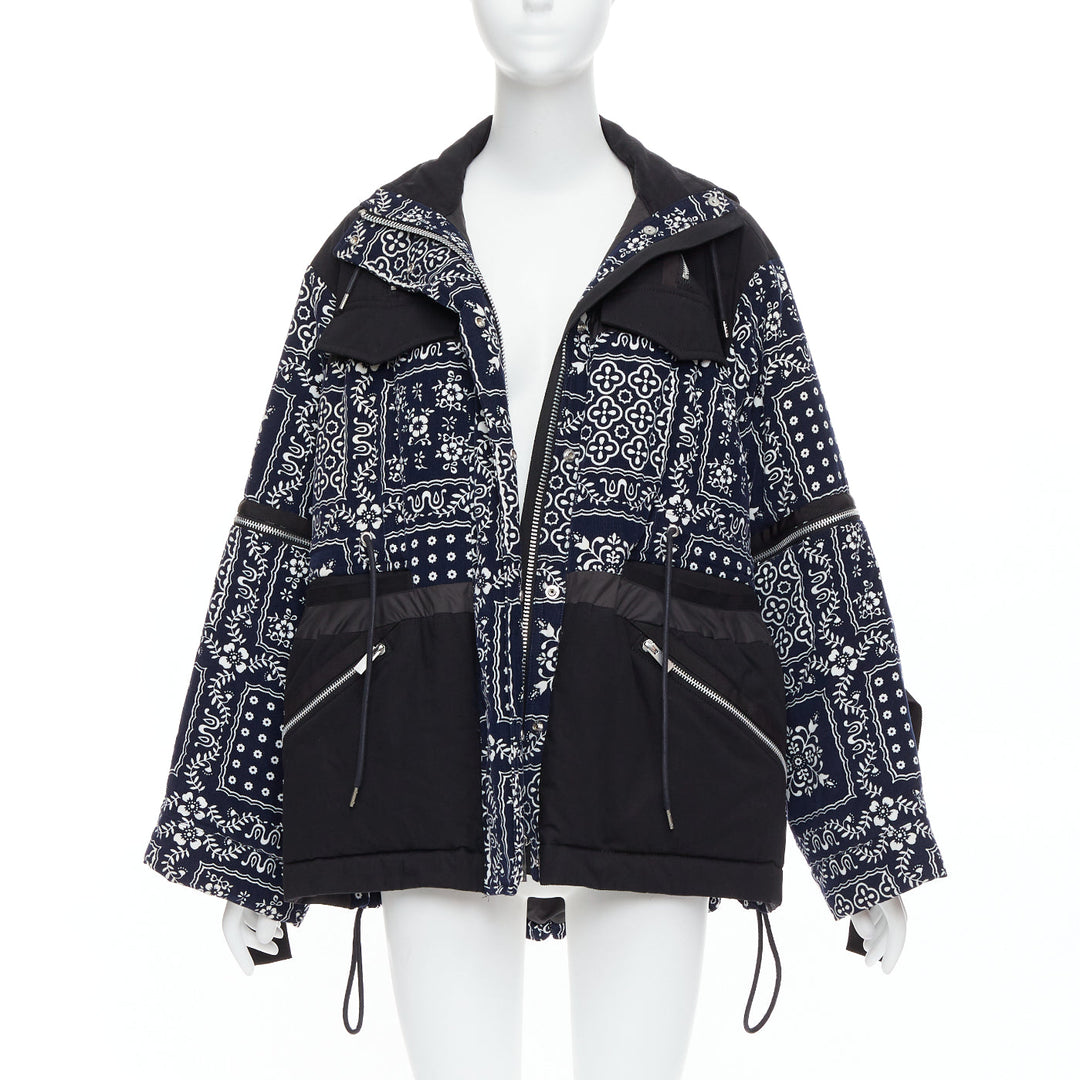 SACAI Reyn Spooner 2018 navy black cotton printed padded coat JP1 S