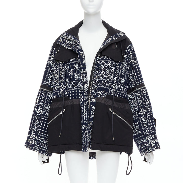 SACAI Reyn Spooner 2018 navy black cotton printed padded coat JP1 S