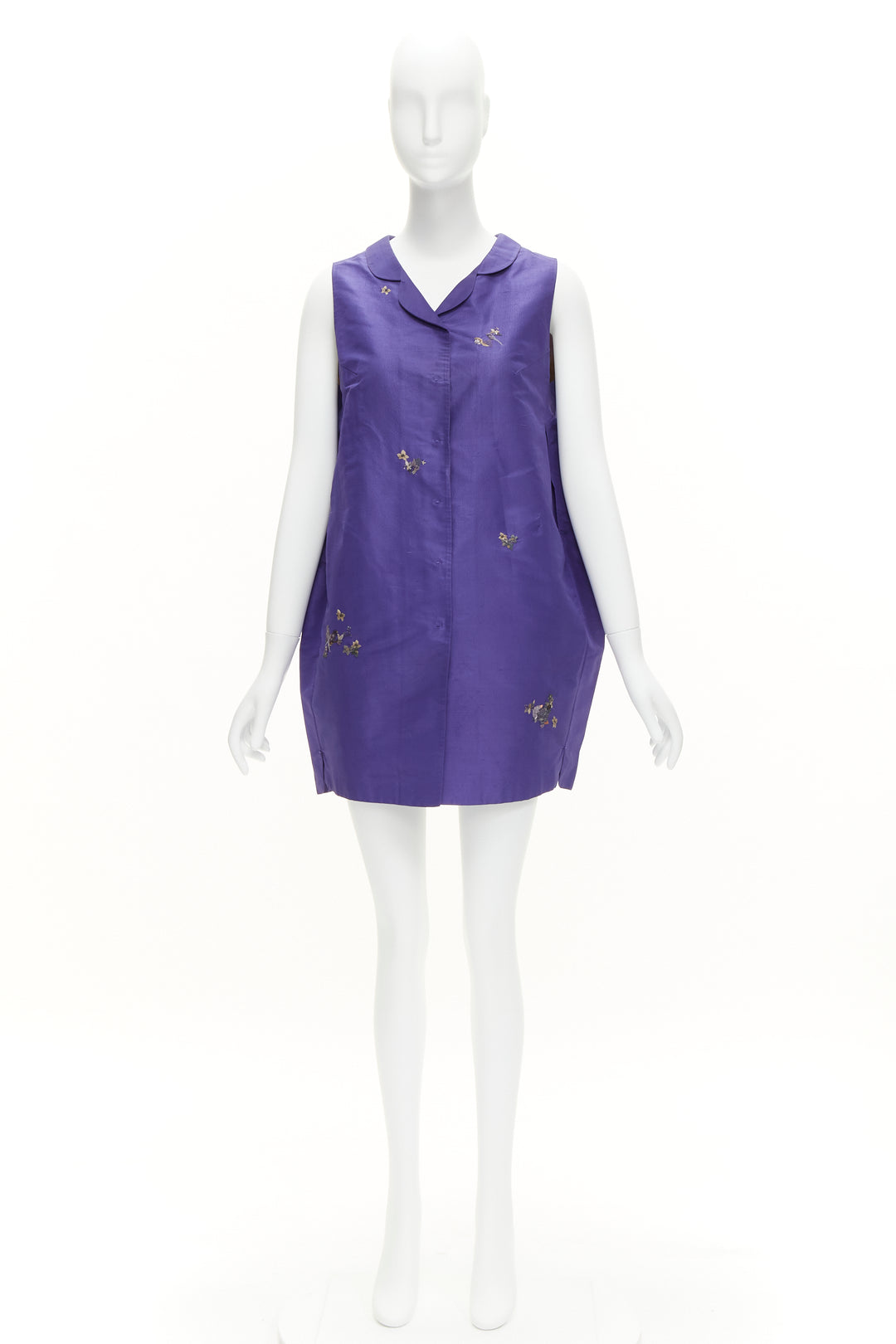 SHIATZY CHEN silk purple oriental floral bird embroidery cocoon vest IT44 L