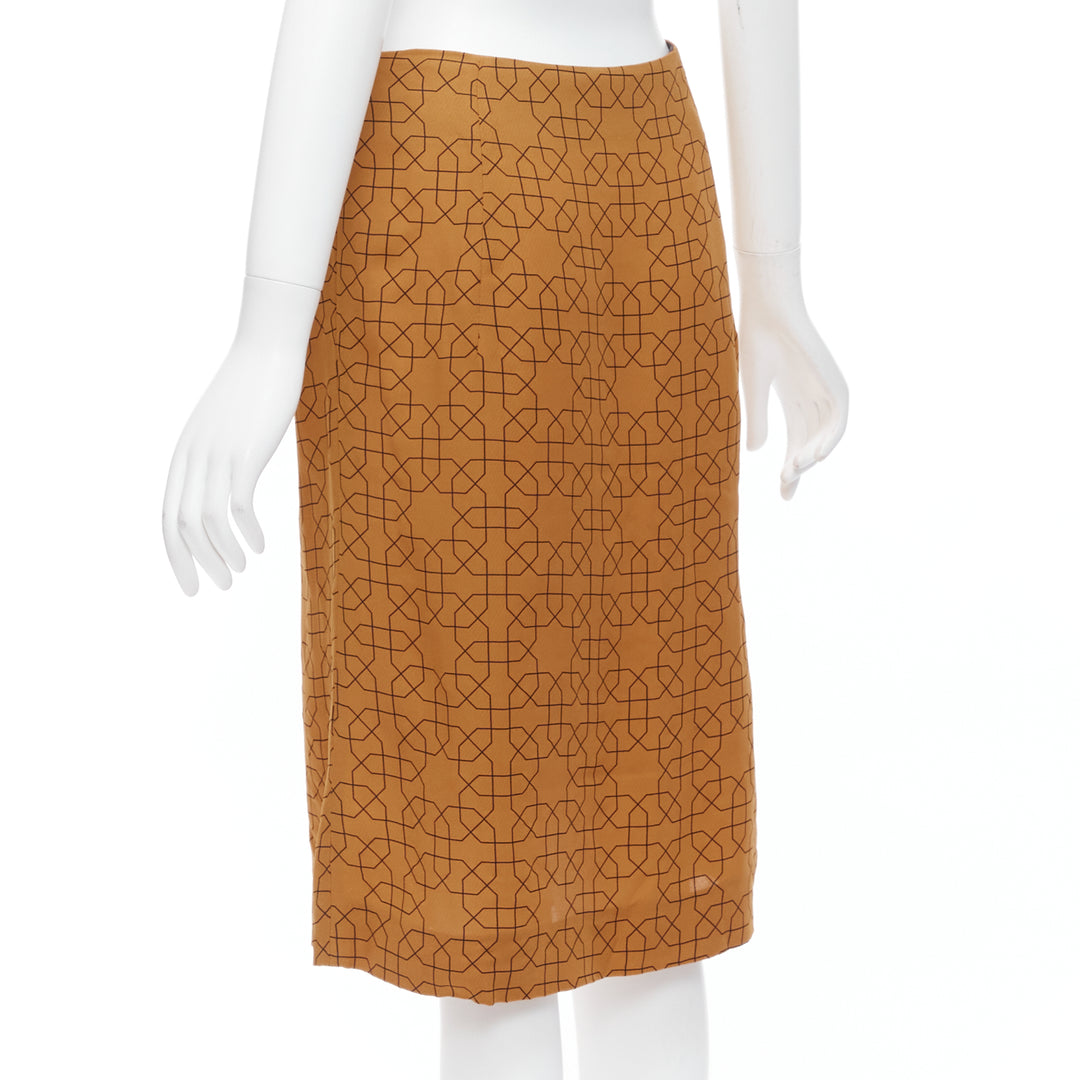 MARNI brown viscose black oriental geometric print knee length skirt IT40 S