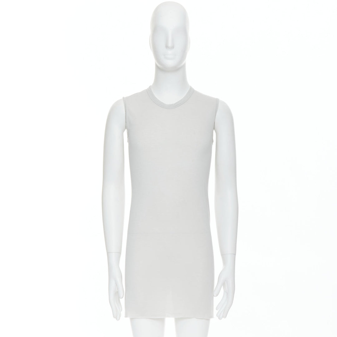 RICK OWENS 2021 Phlegethon Oyster light grey raw edge cut long tank S