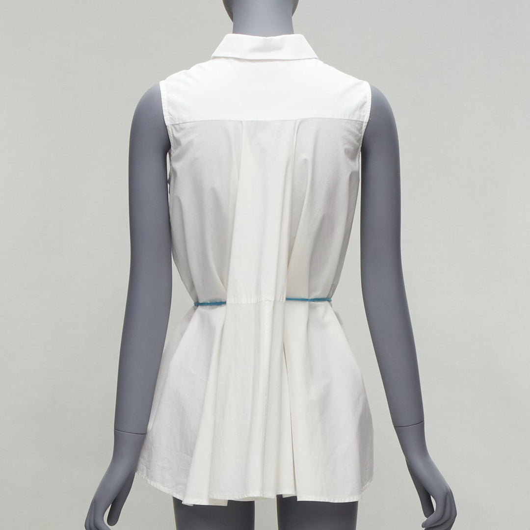 PALMER HARDING blue drawstring tie back white flare sleeveless shirt UK6 XS