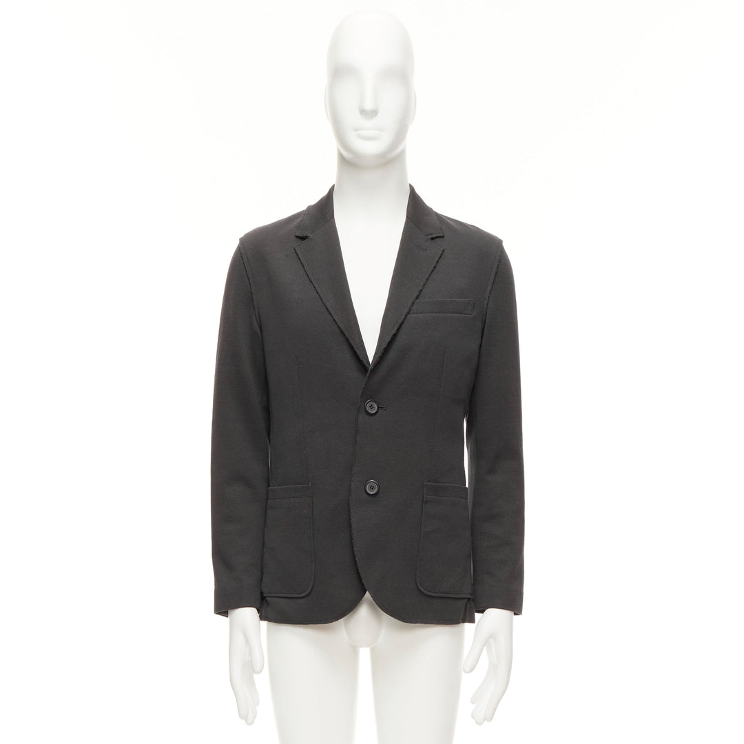 LANVIN grey cotton overtitched darts frayed edge pocketed blazer FR48 M