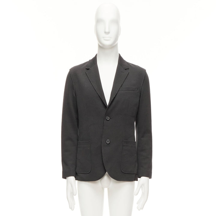 LANVIN grey cotton overtitched darts frayed edge pocketed blazer FR48 M