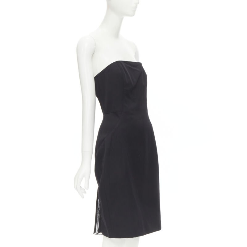 ALEXANDER WANG black built in corset strapless leather pleat back dress US4 S