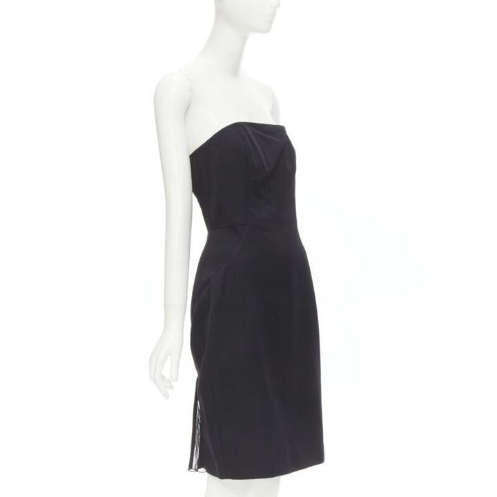 ALEXANDER WANG black built in corset strapless leather pleat back dress US4 S