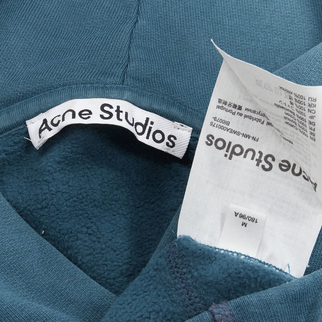 ACNE STUDIOS logo print washed cotton turquoise blue oversized hoodie M