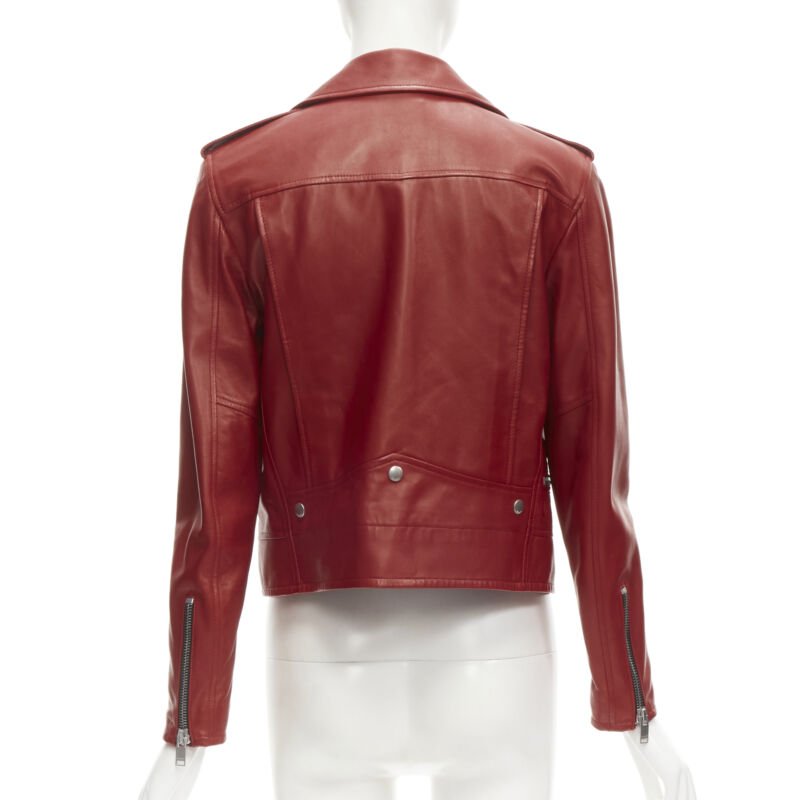 SAINT LAURENT 2013 Hedi Slimane red lambskin leather moto biker jacket FR38 S