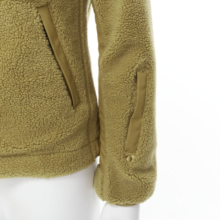 NORTH FACE tan brown fleece patch flap pocket asymmetric zip up jacket XS S