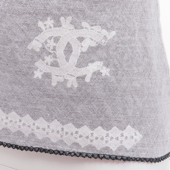 CHANEL 04P Vintage No.5 CC white sheer overlay black trim cami tank top FR40 L