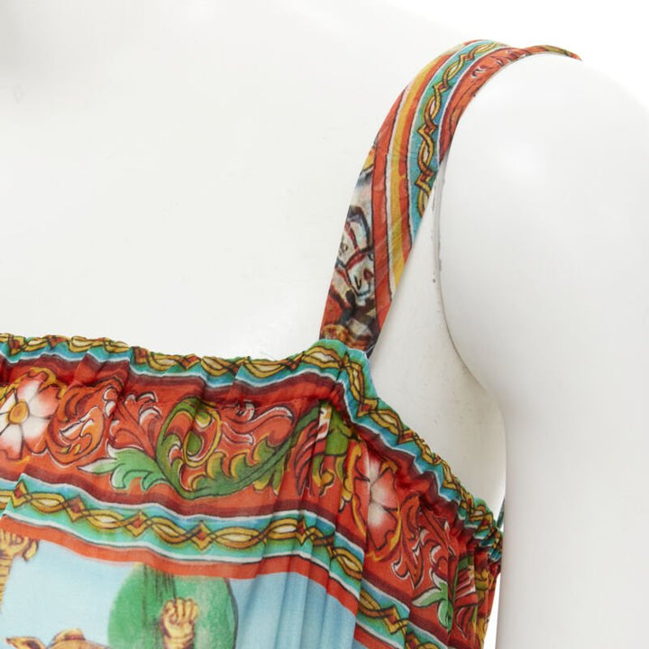 DOLCE GABBANA 2013 Carretto print silk black lace insert maxi dress IT36 XS