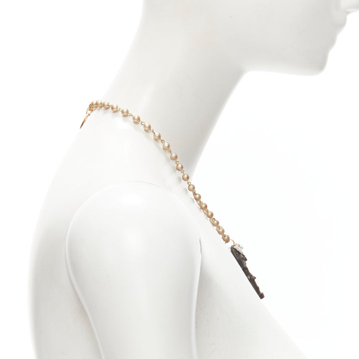 LE BIJOUX DE SOPHIE black crystal aboriginal statue pearl chain necklace