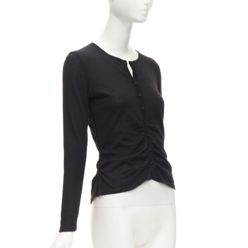 OSCAR DE LA RENTA silk cashmere gathered front black cardigan XS