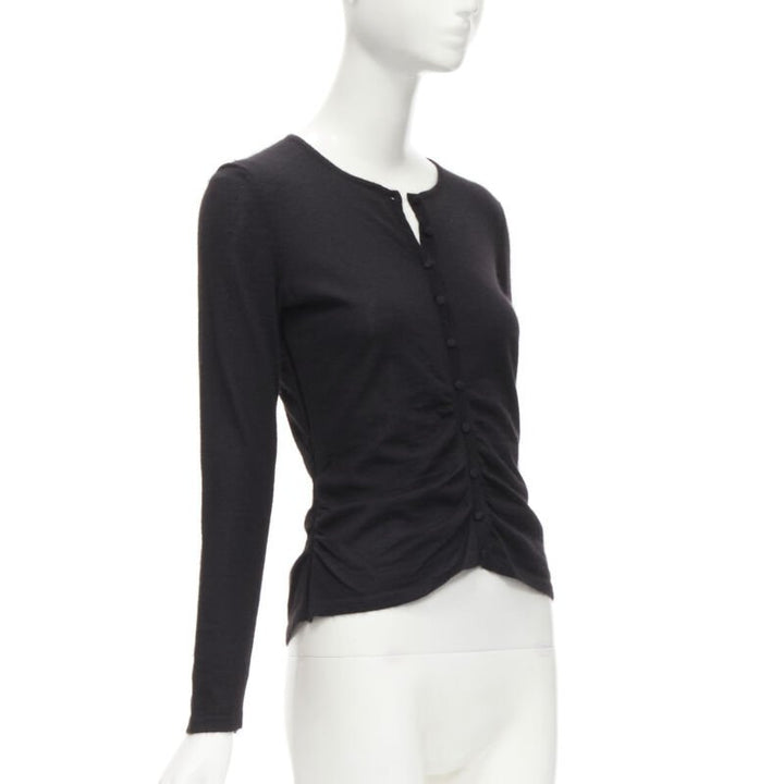 OSCAR DE LA RENTA silk cashmere gathered front black cardigan XS