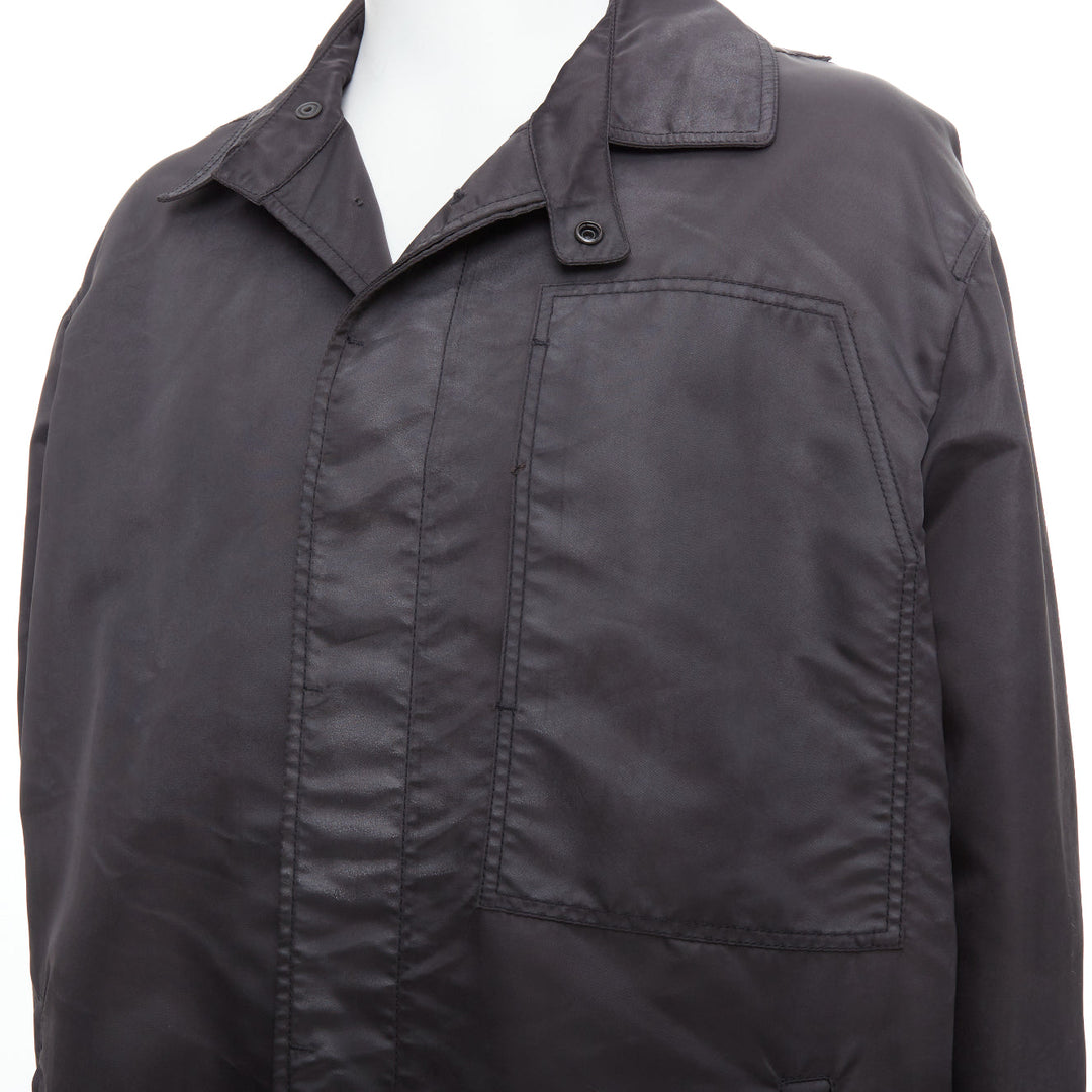 LANVIN black distressed nylon black buttons drawstring anorak IT50 L
