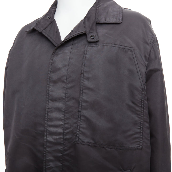 LANVIN black distressed nylon black buttons drawstring anorak IT50 L