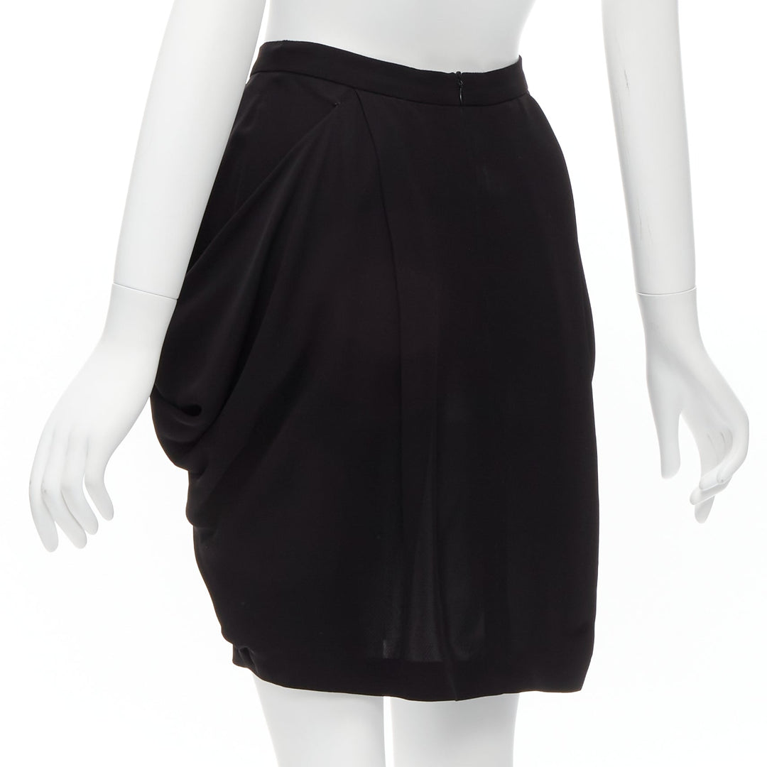 MIU MIU black asymmetric draped high waisted mini tulip skirt IT38 XS