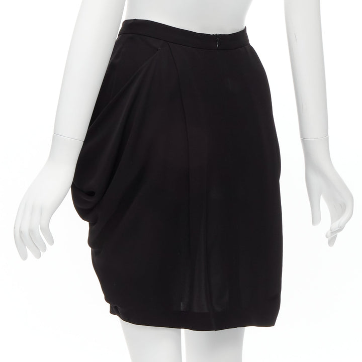 MIU MIU black asymmetric draped high waisted mini tulip skirt IT38 XS