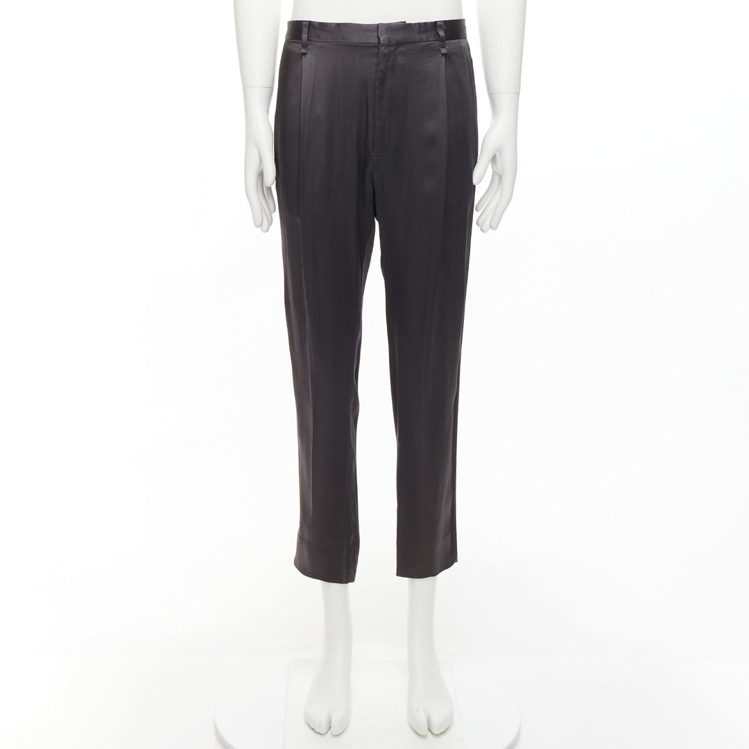 LANVIN grey acetate blend pleated front back pockets cuffed pants IT46 S