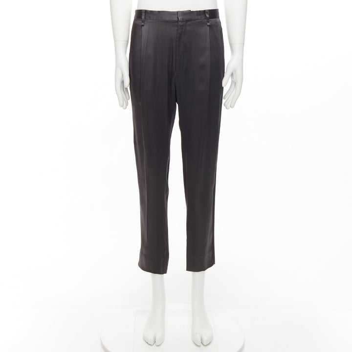 LANVIN grey acetate blend pleated front back pockets cuffed pants IT46 S