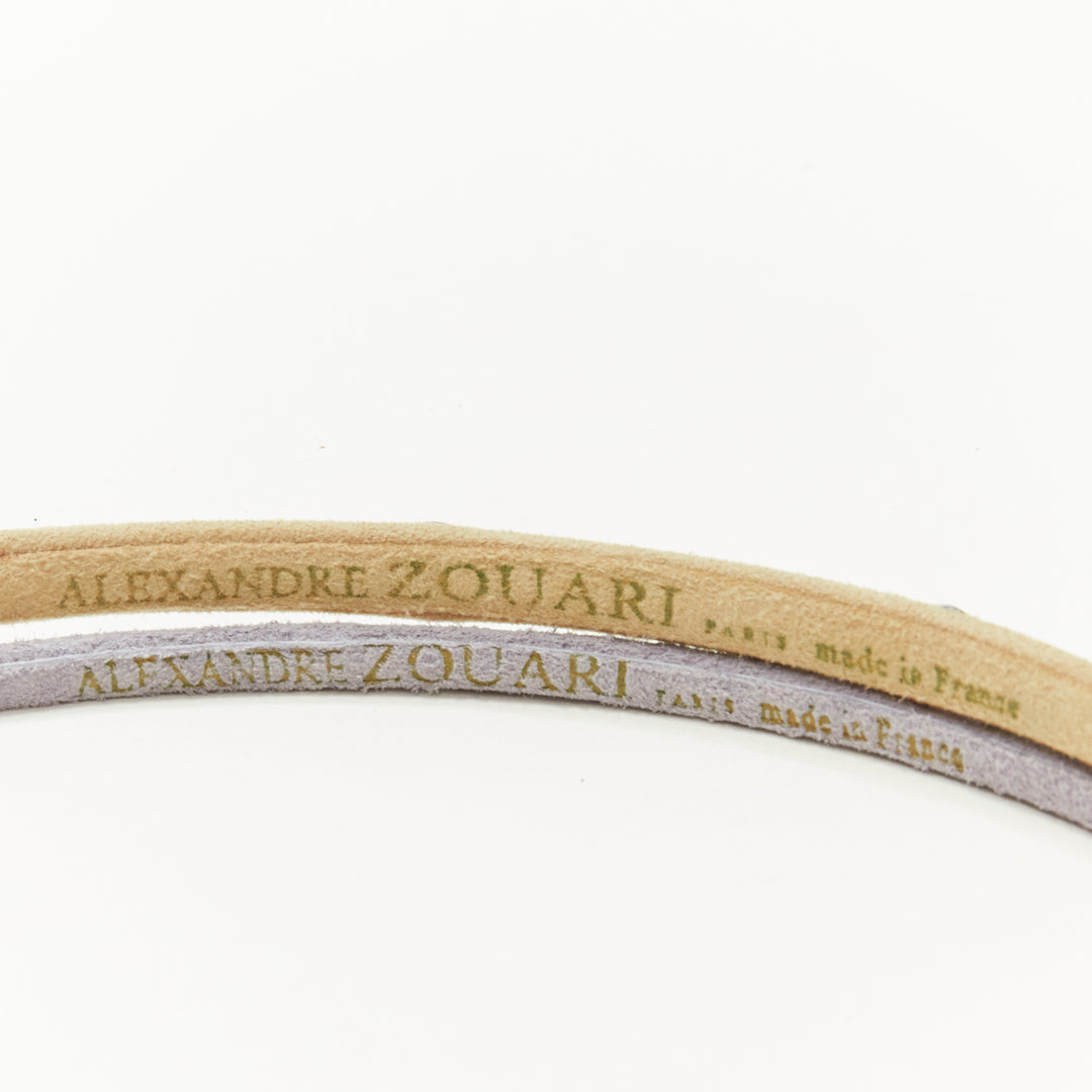 ALEXANDRE ZOUARI beige grey suede colorful rhinestone skinny headband X2