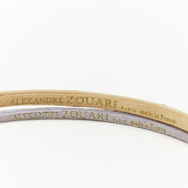 ALEXANDRE ZOUARI beige grey suede colorful rhinestone skinny headband X2