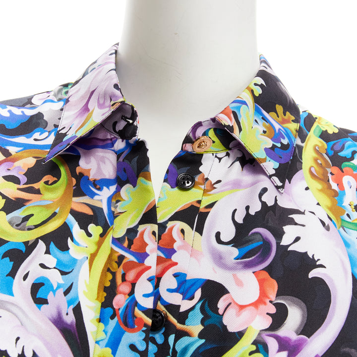 VERSACE 2021 Runway Baroccoflage 100% silk gold Medusa shirt IT42 M