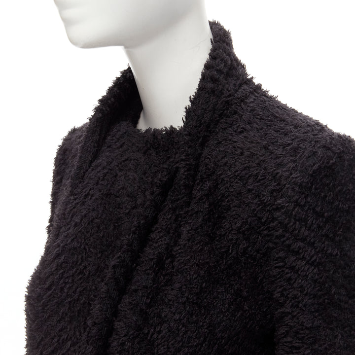 ISABEL MARANT black wool blend fluffy stand collar minimal jacket FR36 S