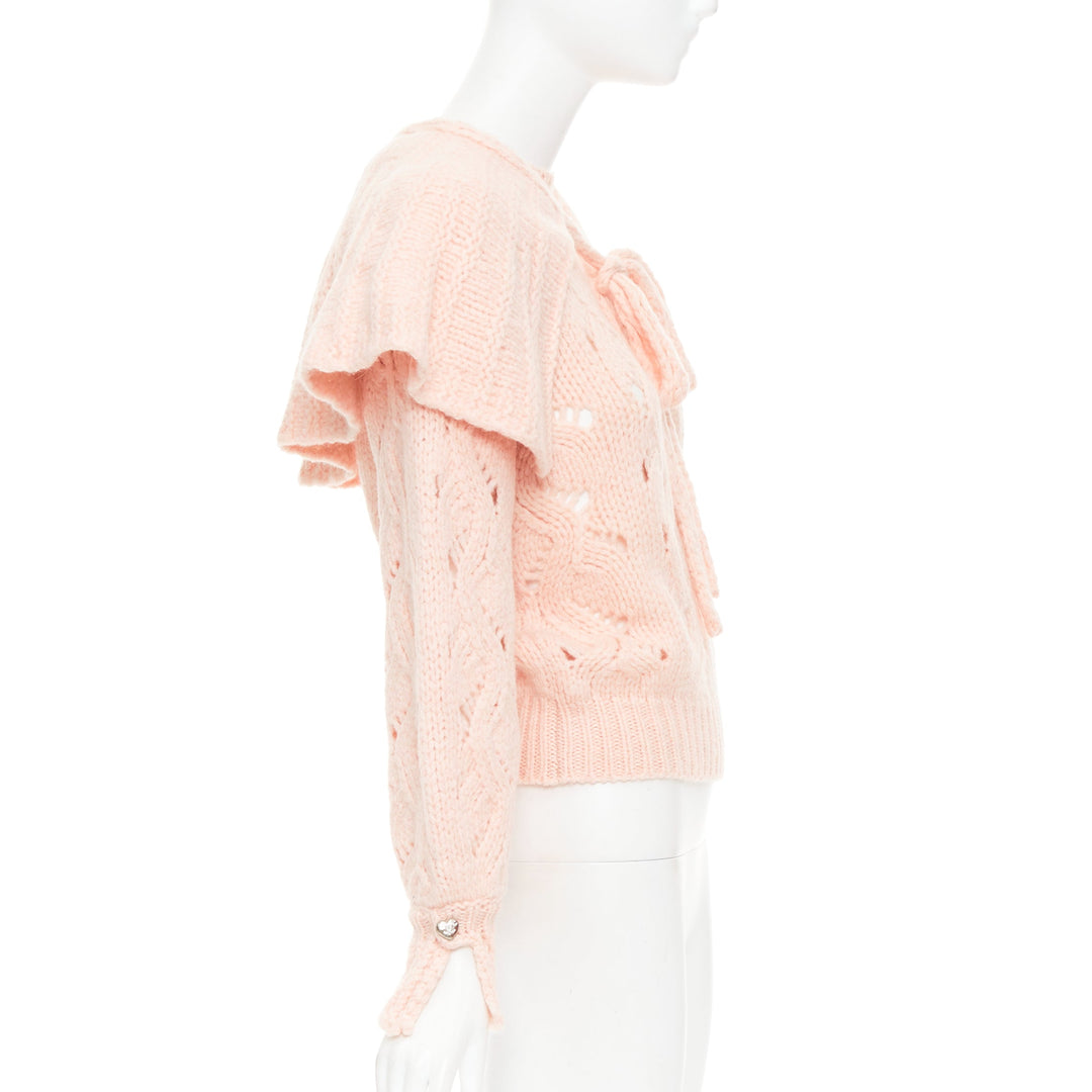 CHANEL 21B pink wool alpaca blend ruffle capelet sweater FR34 XS