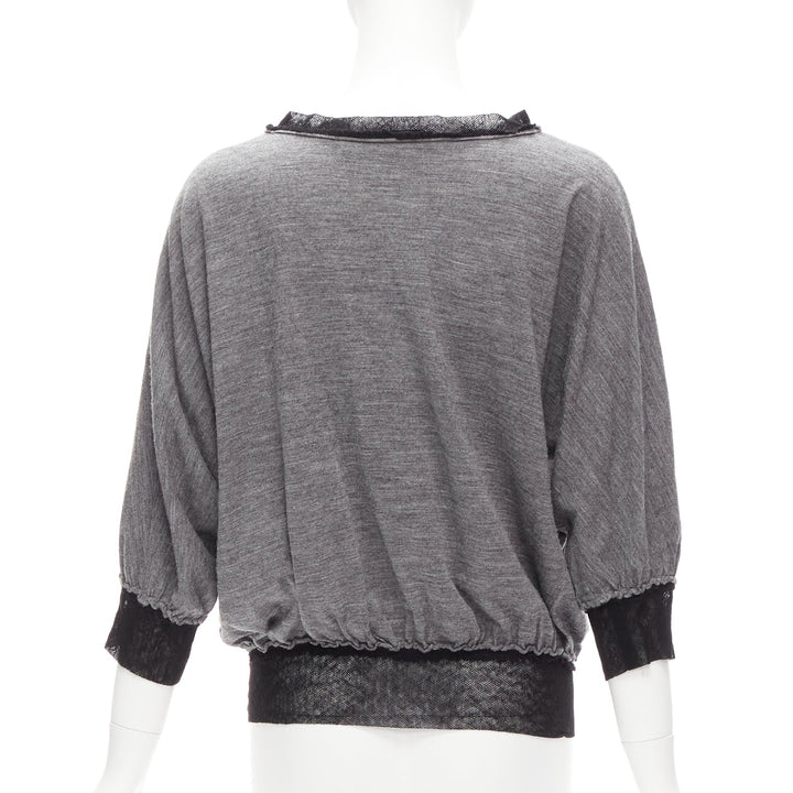 LANVIN 2005 light grey wool cashmere mesh trim batwing sweater FR36 S