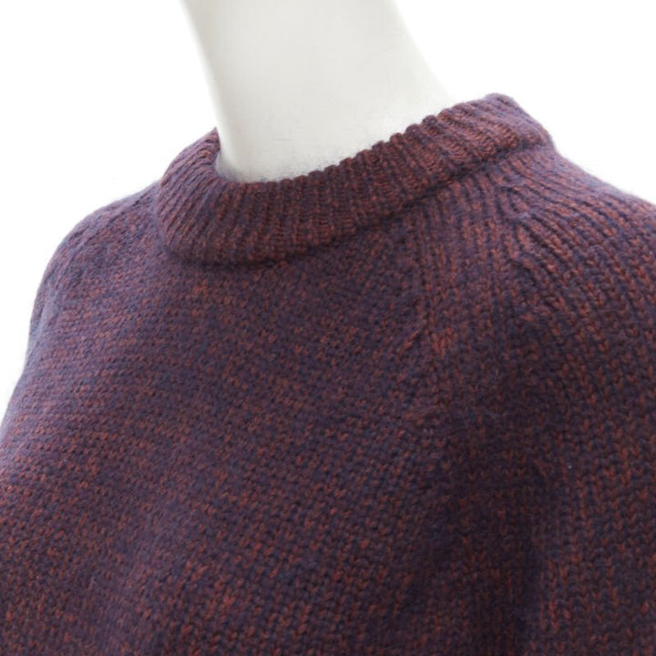 THEORY burgundy navy wool mohair knit step hem sweater S