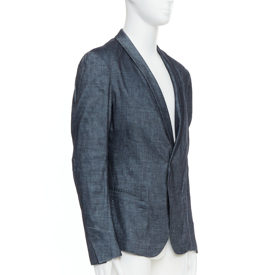HAIDER ACKERMANN Runway dark blue linen cotton shawl blazer jacket M