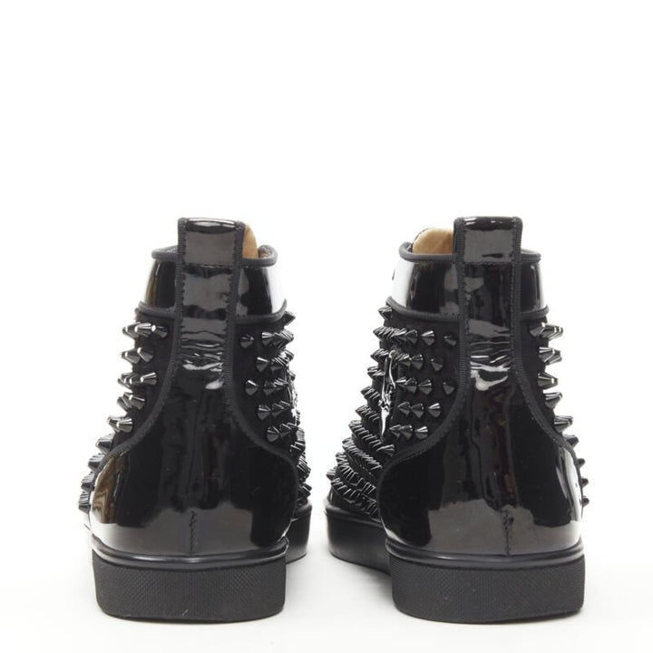 CHRISTIAN LOUBOUTIN Louis black velvet crystal spike stud high top sneaker EU41