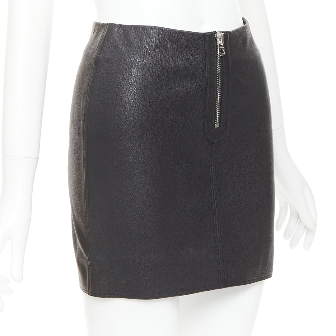 ACNE STUDIOS 2016 Franca black leather silver zip pencil skirt FR32 XXS
