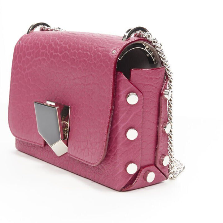 JIMMY CHOO Lockett Petite fuschia pink grainy leather buckle shoulder bag