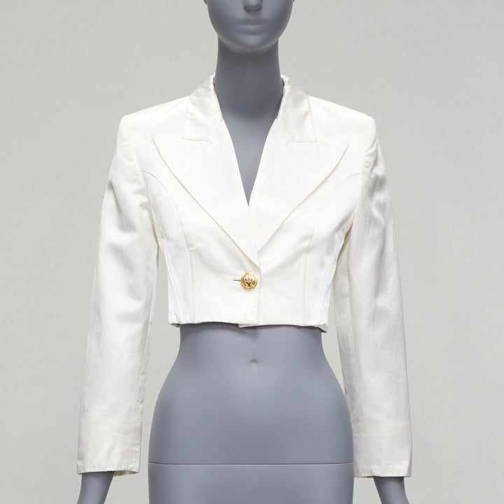 VERSUS GIANNI VERSACE pearl satin lattice lace back cropped blazer jacket IT42 M