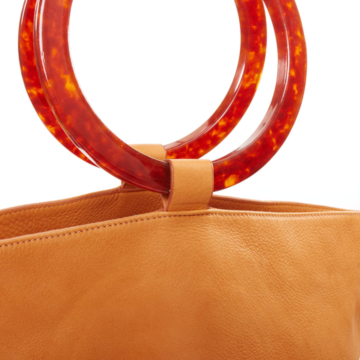 SIMON MILLER Bonsai 30 tan brown leather acrylic round handle hobo tote bag