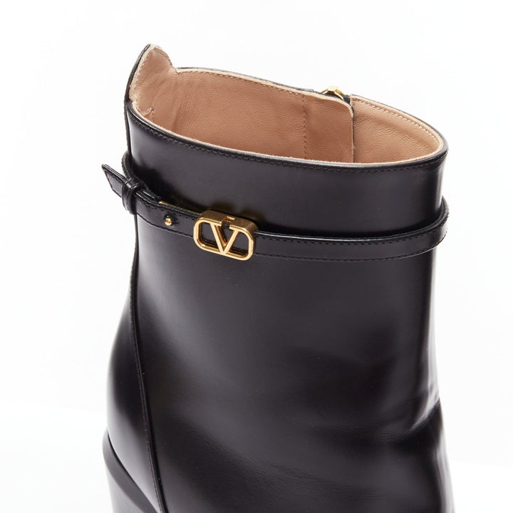 VALENTINO 2023 Tango 155 black leather Vlogo gold buckle platform boots EU39