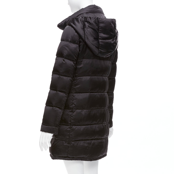 PRADA 2010 black shiny nylon hooded quilted long sleeve puffer coat IT42 M
