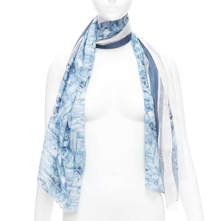 CHRISTIAN DIOR Riviera blue 100% cotton CD logo statues print square scarf