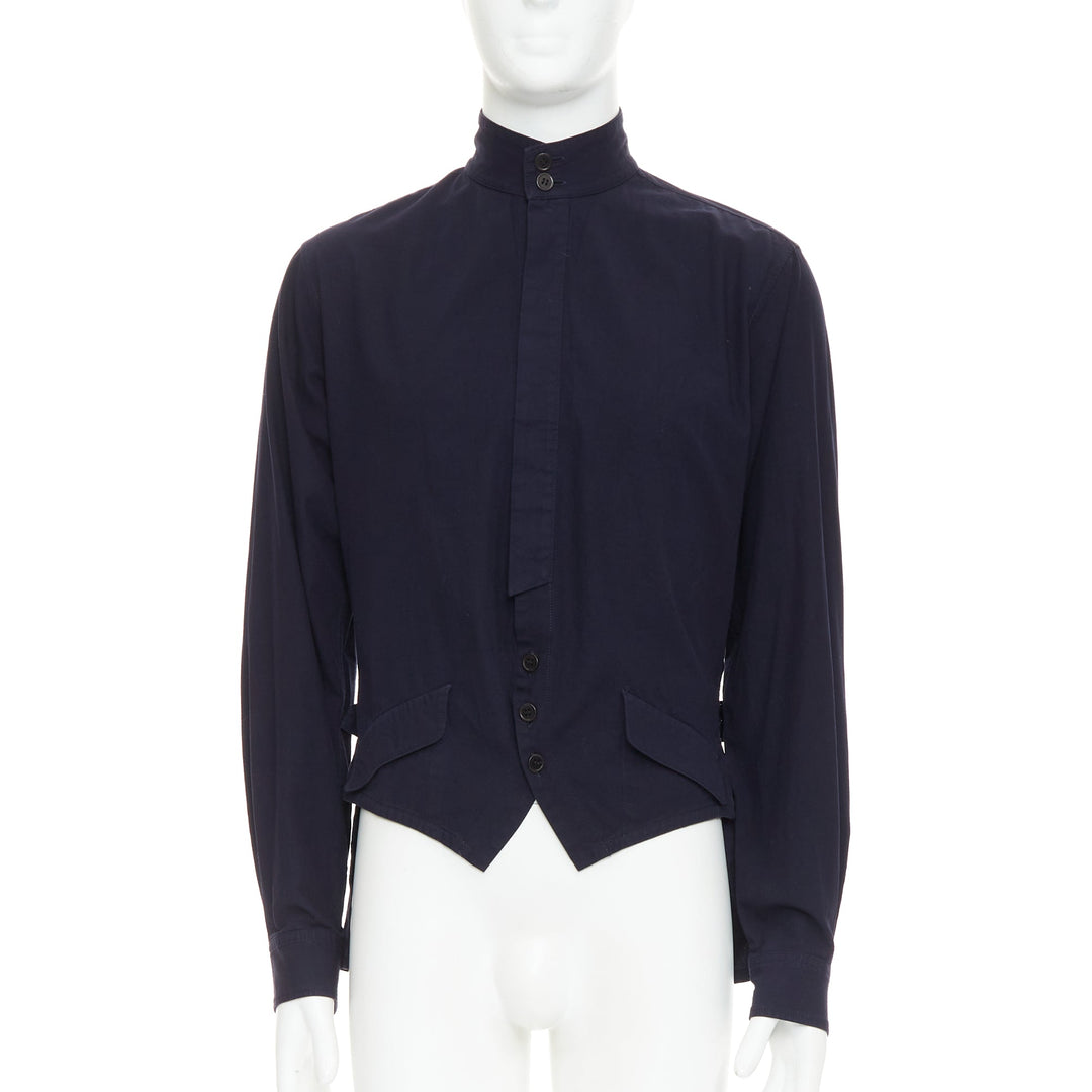 YOHJI YAMAMOTO HOMME navy hi neck cropped front flap pocketed overshirt JP3 L