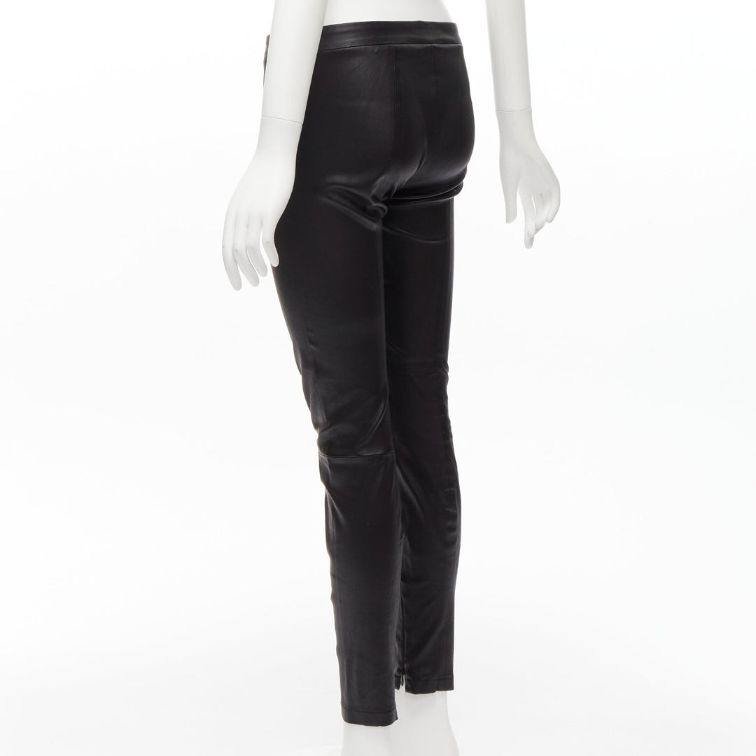 VINCE black genuine leather panelled back darts fitted moto leggings XS