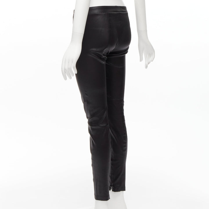 VINCE black genuine leather panelled back darts fitted moto leggings XS