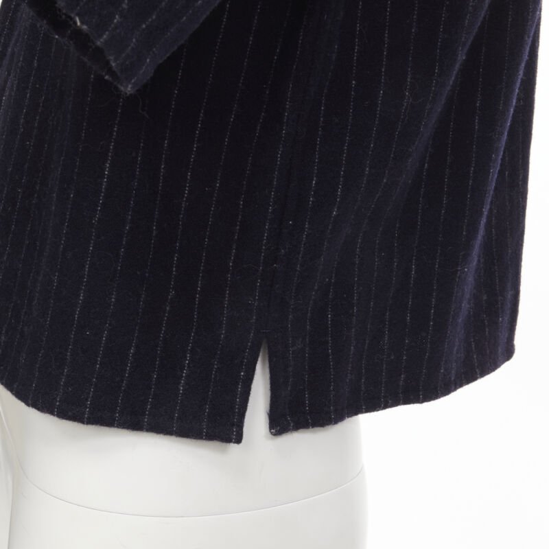vintage COMME DES GARCONS 1980s navy blue pinstripe wool boxy baseball shirt S