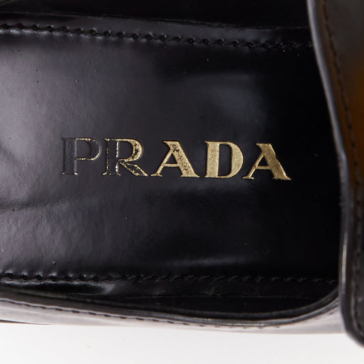 PRADA black leather silver chain layered platform brogues EU36